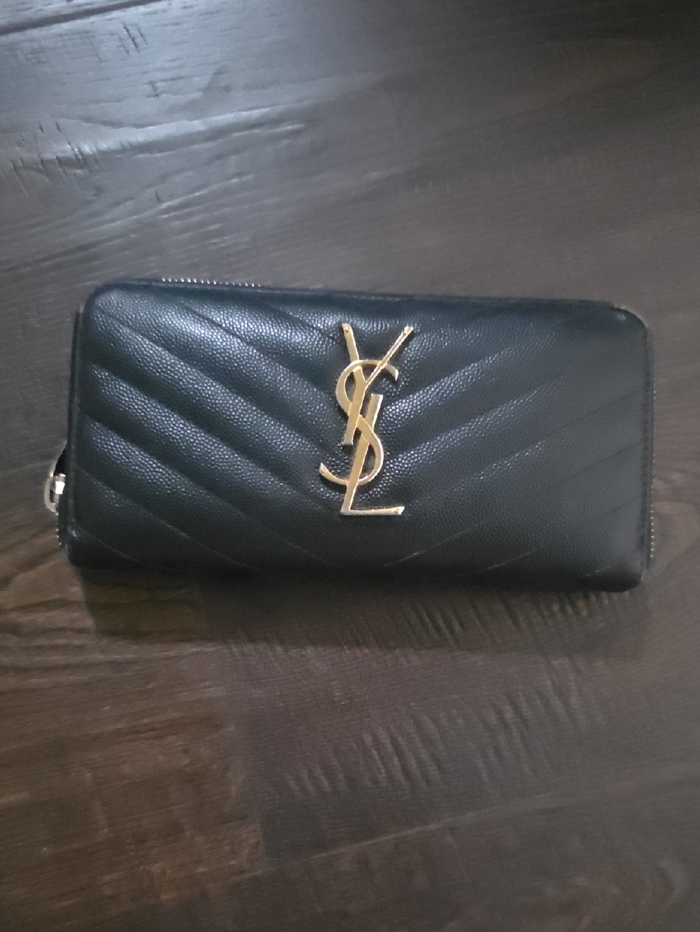 Yves Saint Laurent Black Quilted Zip-Around Wallet with Gold Logo Hardware - Picture 1 of 10